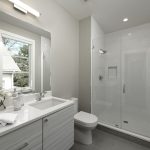 Meridian Homes - Custom Home Modern Bathroom - Grey and white tile