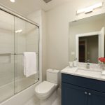 Meridian Homes - Custom Home Modern Bathroom - Blue Cabinetry