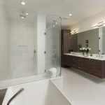Meridian Homes - Custom Home Modern Master Bathroom - Floating Cabinetry