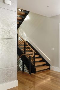 Meridian Homes - Custom Home Modern Staircase & Art Wall