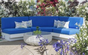 Outdoor living - armchairs and table set up in the garden